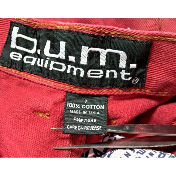 BUM Equipment Jean Shorts Red Denim High Waisted 23 inch Waist Juniors Size 7 Vi - Picture 7 of 8